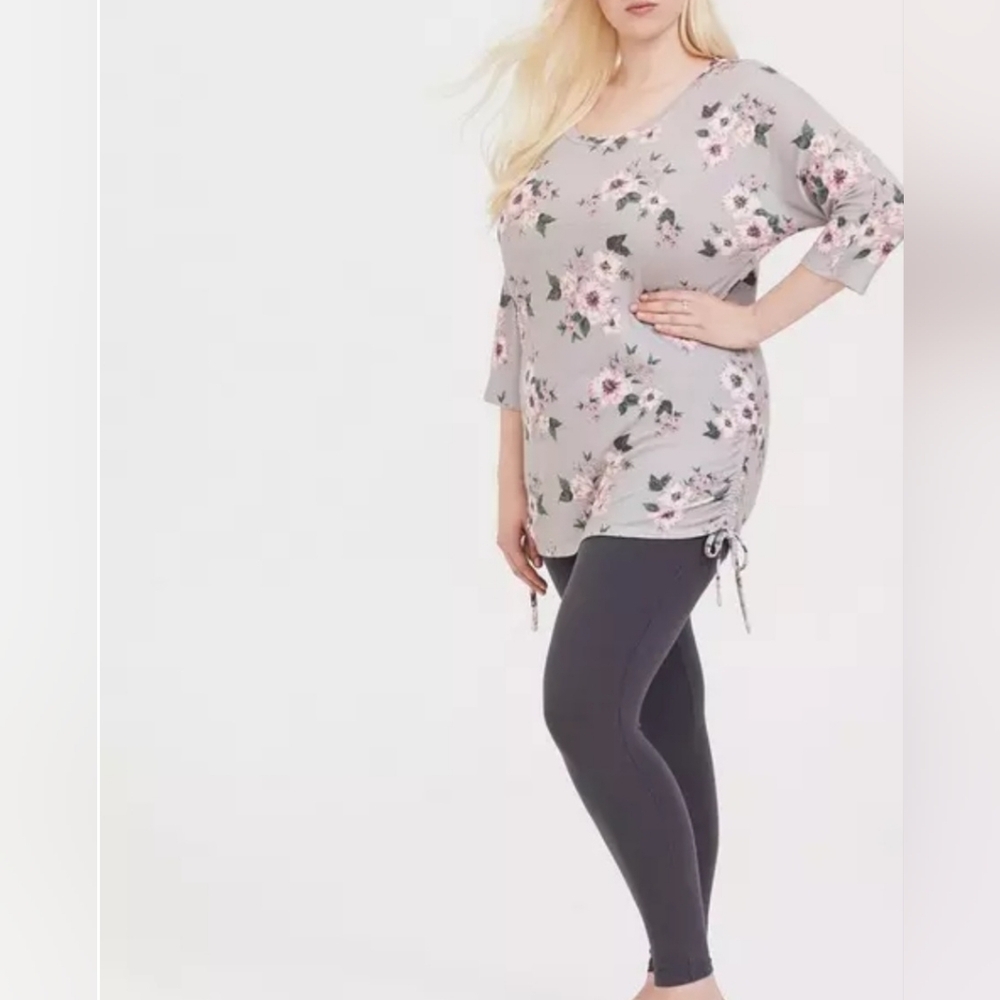 Torrid Gray & Pink Floral Pullover Cinched  Dolman Tunic Sweater